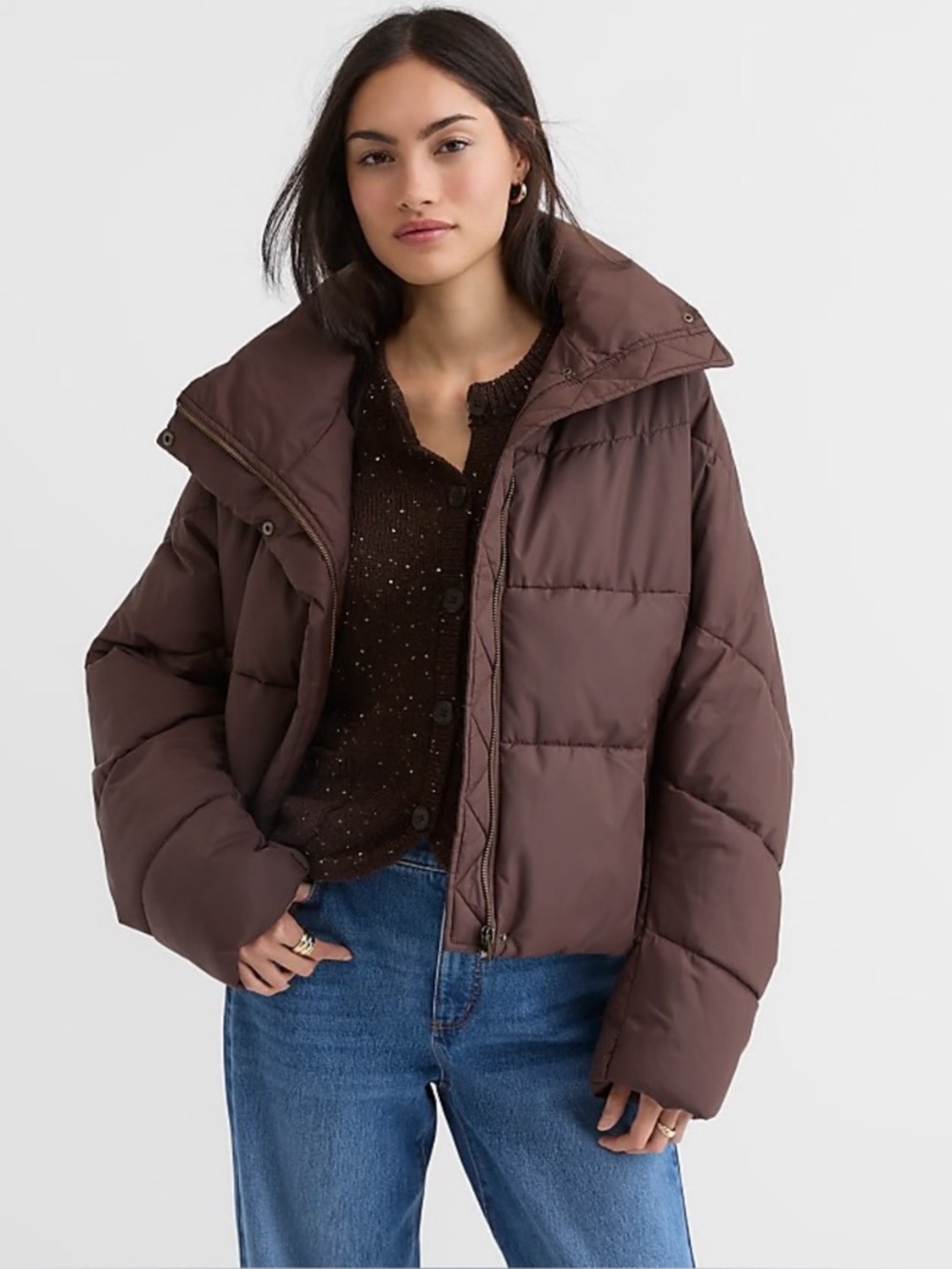 LOFT Chocolate Brown Cropped Puffer Jacket